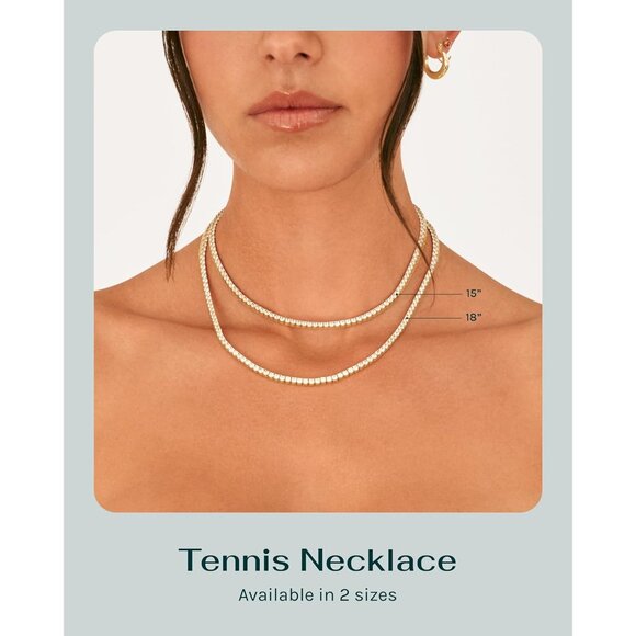 14K Gold Plated Necklace Women 3mm Cubic Zirconia Dainty Trendy Jewelry - Picture 3 of 6